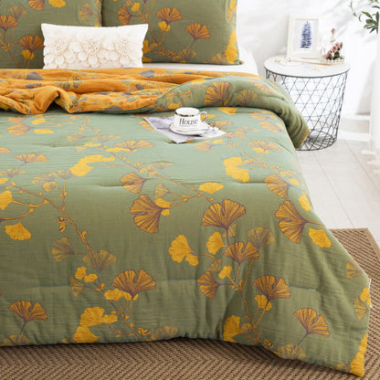 Biancheria da letto rustica in garza di cotone con foglie di ginkgo