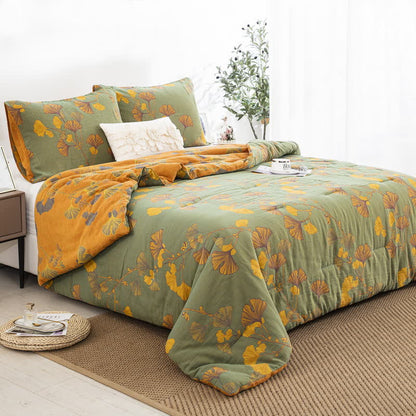 Biancheria da letto rustica in garza di cotone con foglie di ginkgo