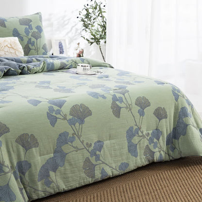 Biancheria da letto rustica in garza di cotone con foglie di ginkgo
