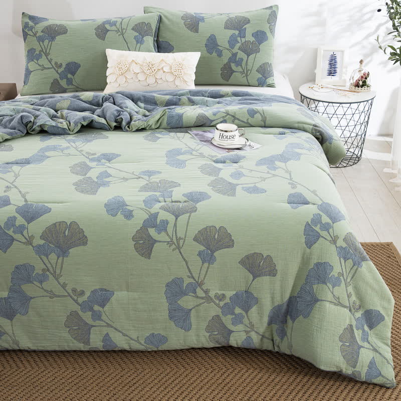 Biancheria da letto rustica in garza di cotone con foglie di ginkgo