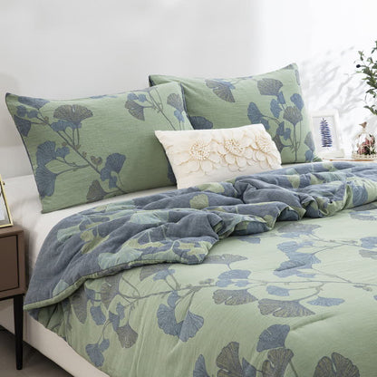 Biancheria da letto rustica in garza di cotone con foglie di ginkgo