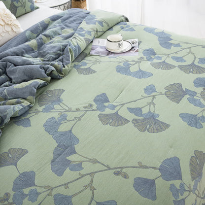 Biancheria da letto rustica in garza di cotone con foglie di ginkgo