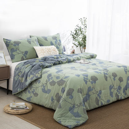 Biancheria da letto rustica in garza di cotone con foglie di ginkgo
