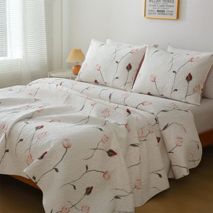 Elegante biancheria da letto trapuntata in puro cotone rosa