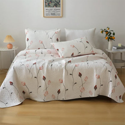 Elegante biancheria da letto trapuntata in puro cotone rosa