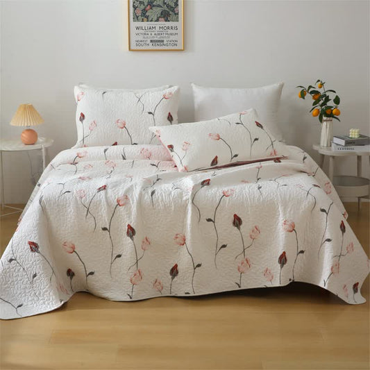 Elegante biancheria da letto trapuntata in puro cotone rosa