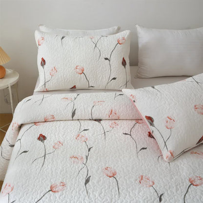 Elegante biancheria da letto trapuntata in puro cotone rosa