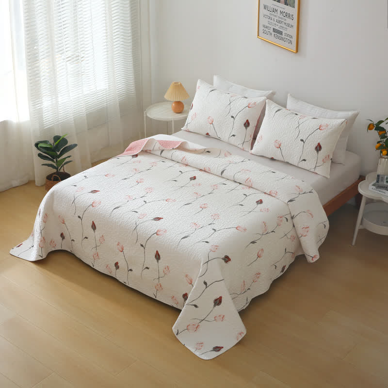 Elegante biancheria da letto trapuntata in puro cotone rosa