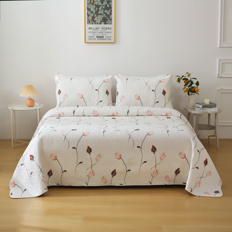 Elegante biancheria da letto trapuntata in puro cotone rosa
