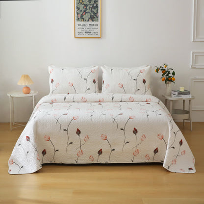Elegante biancheria da letto trapuntata in puro cotone rosa