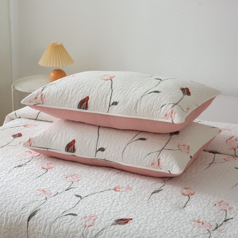 Elegante biancheria da letto trapuntata in puro cotone rosa