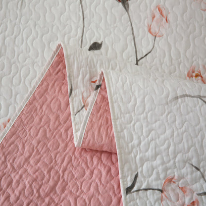 Elegante biancheria da letto trapuntata in puro cotone rosa