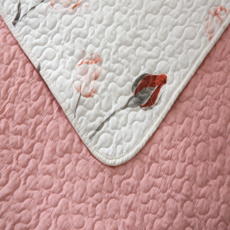 Elegante biancheria da letto trapuntata in puro cotone rosa