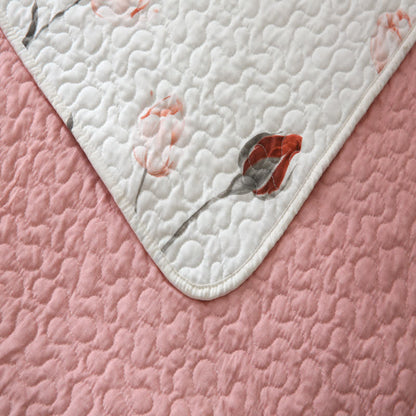 Elegante biancheria da letto trapuntata in puro cotone rosa