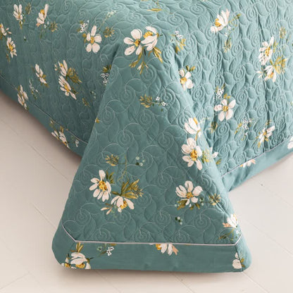 Biancheria da letto trapuntata in puro cotone con motivo floreale in fiore