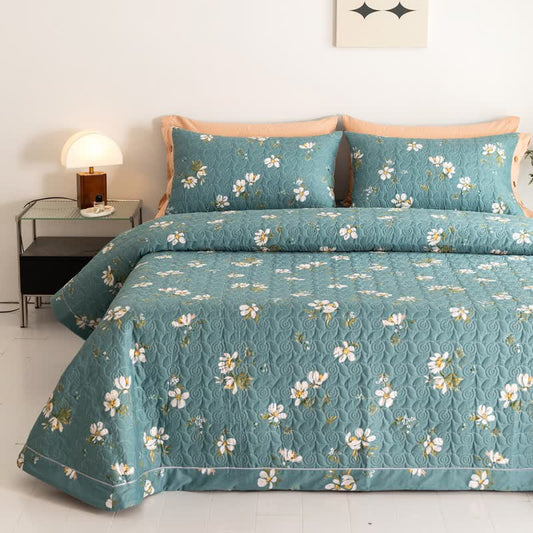 Biancheria da letto trapuntata in puro cotone con motivo floreale in fiore