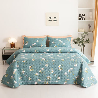 Biancheria da letto trapuntata in puro cotone con motivo floreale in fiore