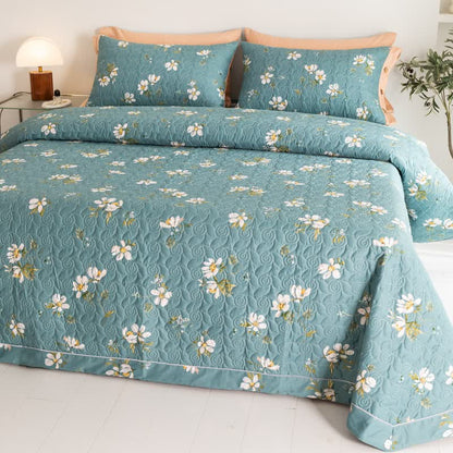 Biancheria da letto trapuntata in puro cotone con motivo floreale in fiore