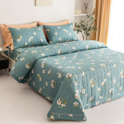 Biancheria da letto trapuntata in puro cotone con motivo floreale in fiore