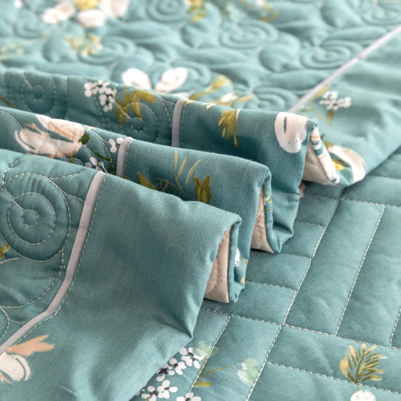 Biancheria da letto trapuntata in puro cotone con motivo floreale in fiore