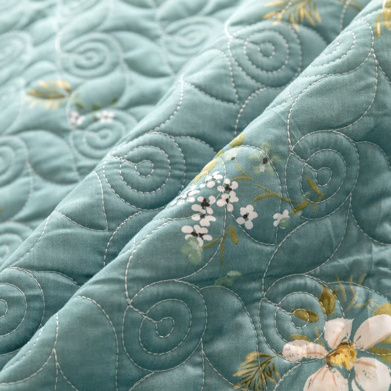 Biancheria da letto trapuntata in puro cotone con motivo floreale in fiore