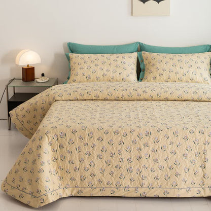 Biancheria da letto trapuntata in puro cotone con motivo Tulipano rustico