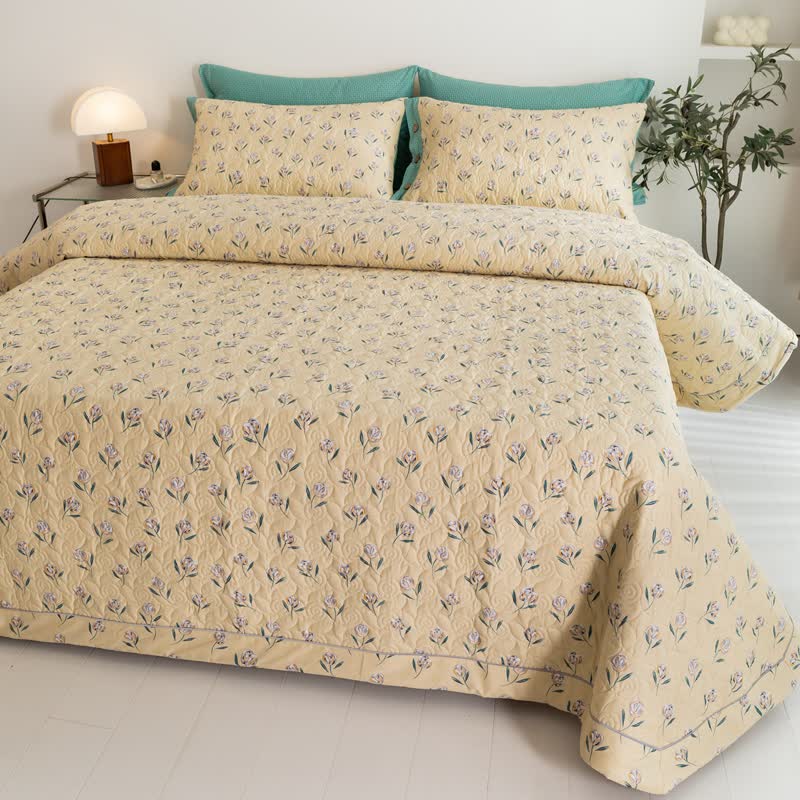 Biancheria da letto trapuntata in puro cotone con motivo Tulipano rustico