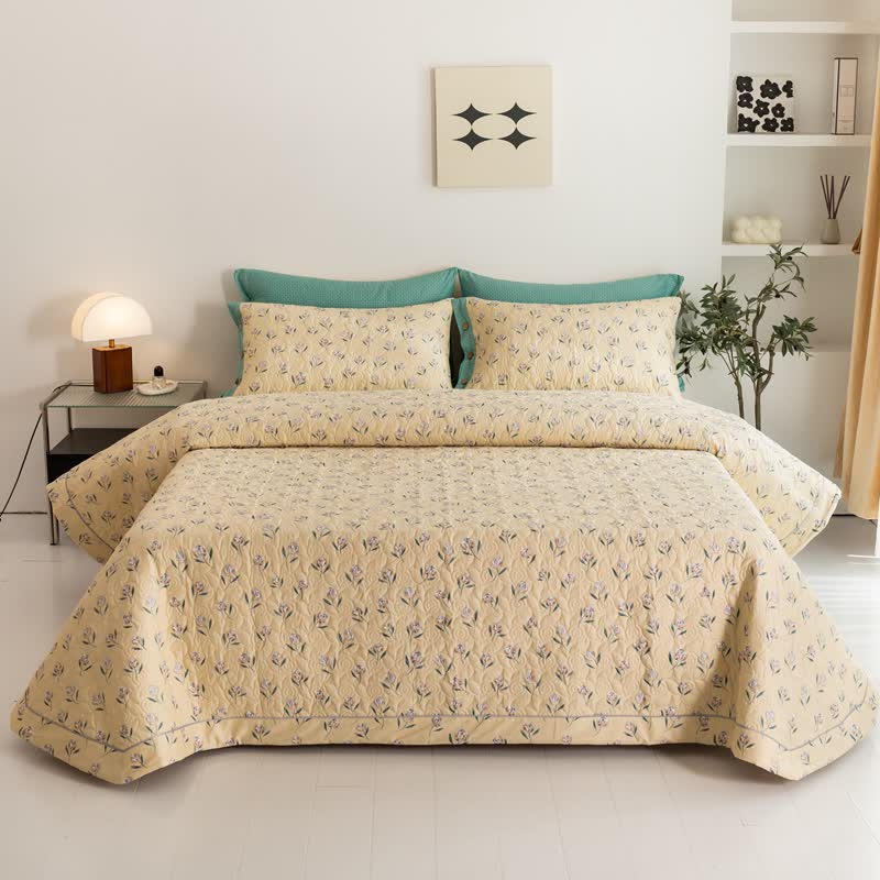 Biancheria da letto trapuntata in puro cotone con motivo Tulipano rustico