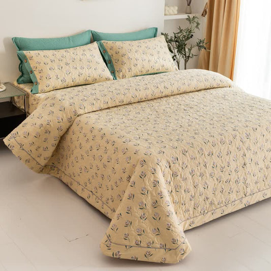 Biancheria da letto trapuntata in puro cotone con motivo Tulipano rustico