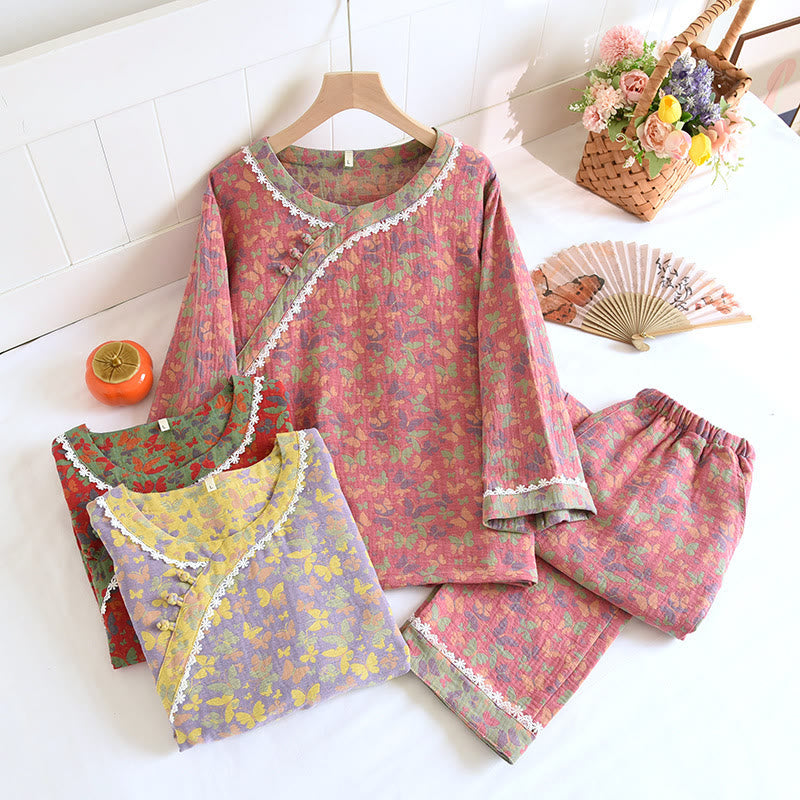 Pigiama a farfalla in garza di cotone jacquard