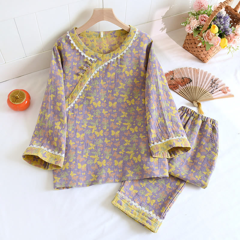 Pigiama a farfalla in garza di cotone jacquard