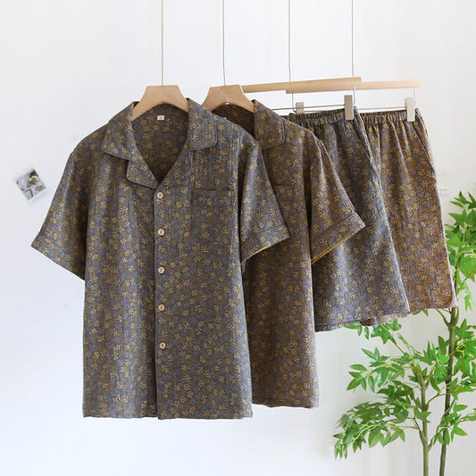 Pigiama estivo in garza di cotone jacquard retrò