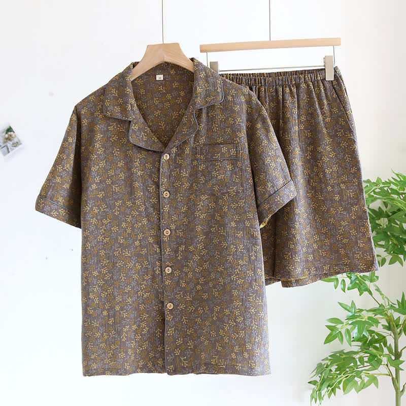 Pigiama estivo in garza di cotone jacquard retrò