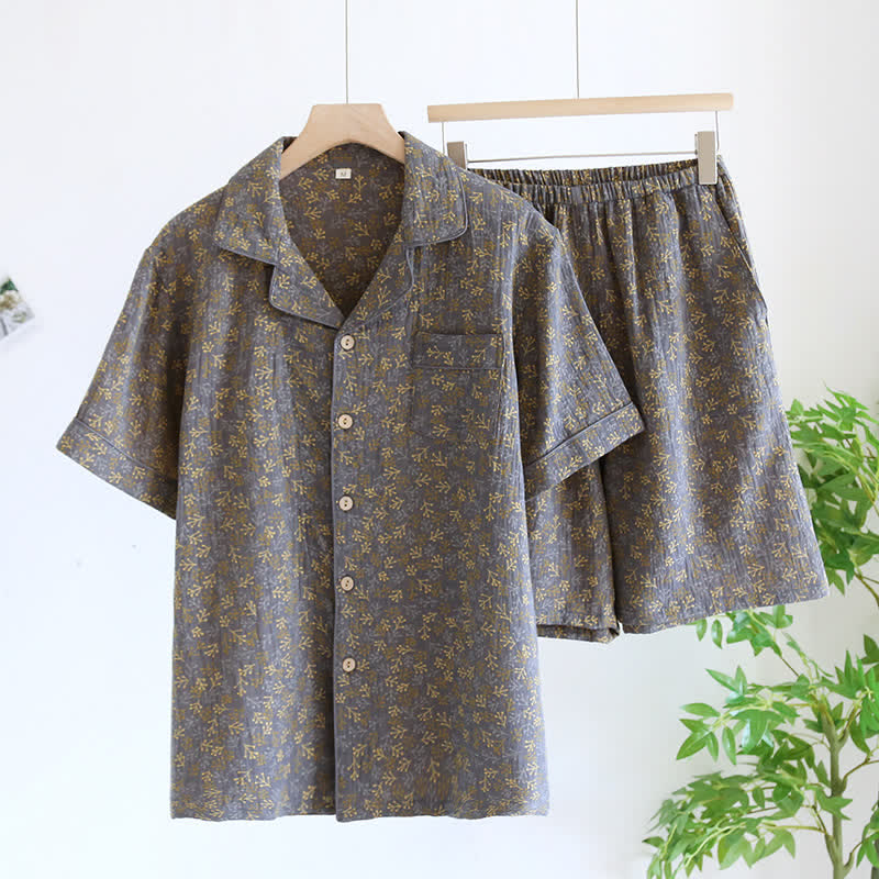 Pigiama estivo in garza di cotone jacquard retrò