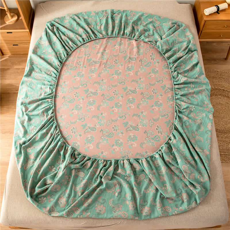Lenzuolo con angoli in garza di cotone jacquard floreale