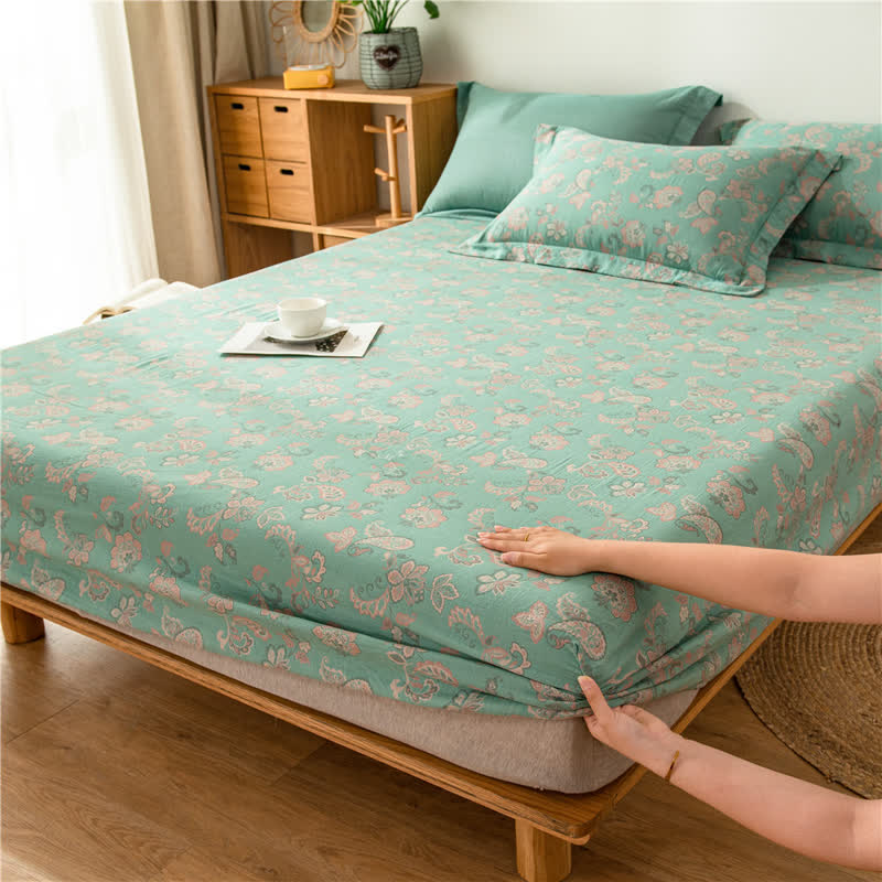 Lenzuolo con angoli in garza di cotone jacquard floreale