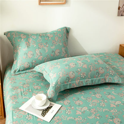 Lenzuolo con angoli in garza di cotone jacquard floreale