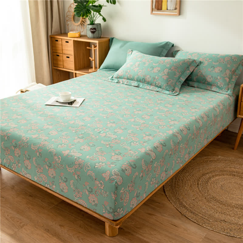 Lenzuolo con angoli in garza di cotone jacquard floreale