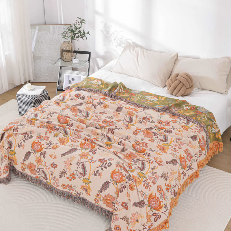 Coperta traspirante reversibile con nappa floreale rustica