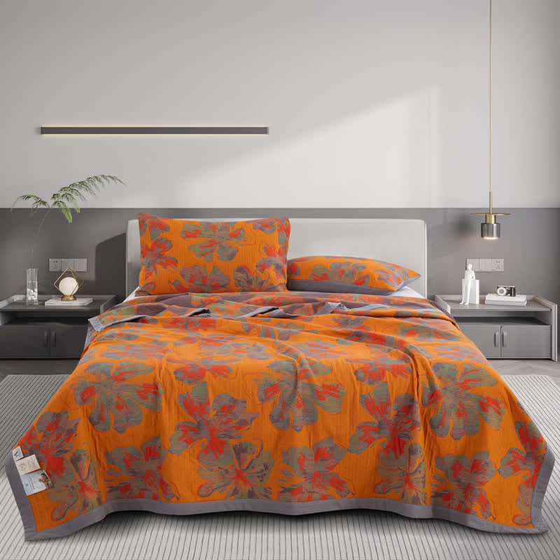 Trapunta reversibile floreale in garza di cotone jacquard