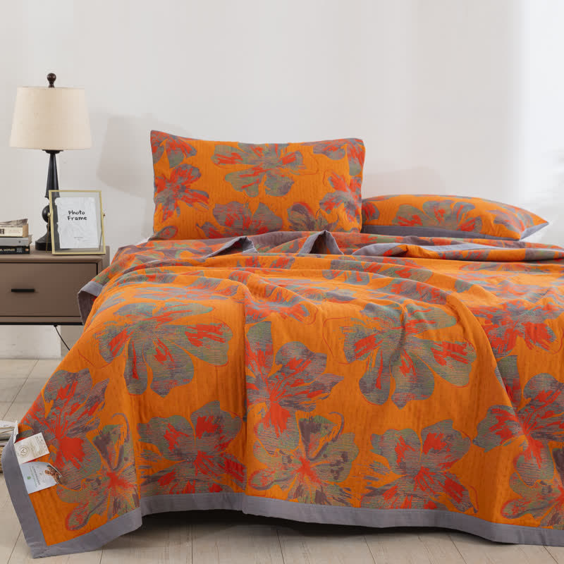 Trapunta reversibile floreale in garza di cotone jacquard