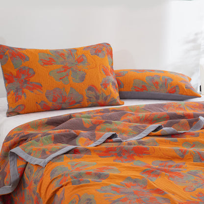 Trapunta reversibile floreale in garza di cotone jacquard
