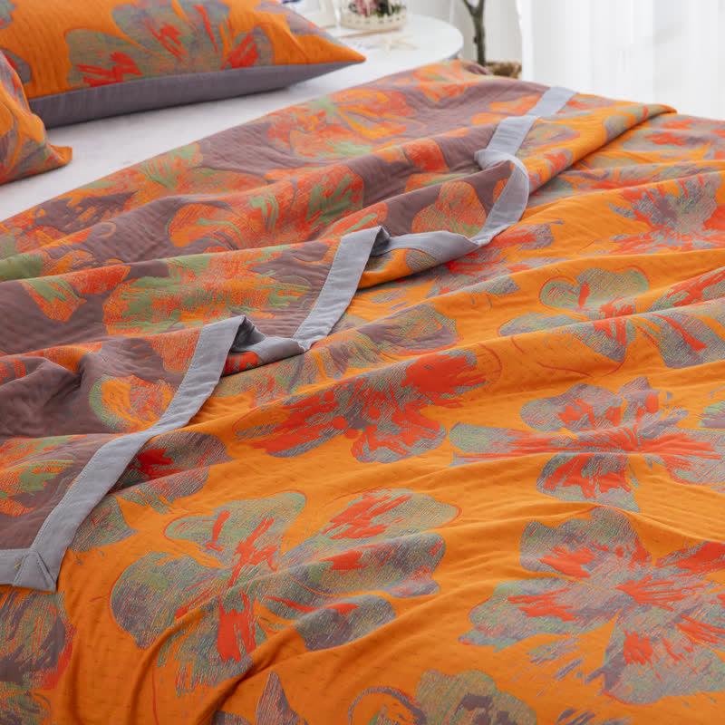 Trapunta reversibile floreale in garza di cotone jacquard