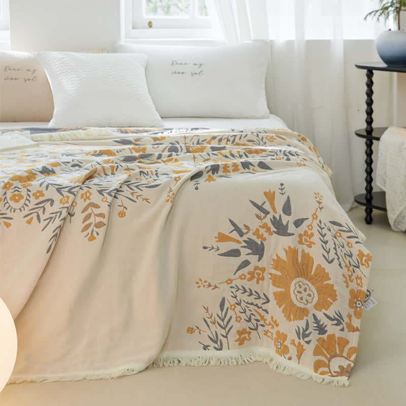 Trapunta in garza di cotone floreale jacquard bifacciale