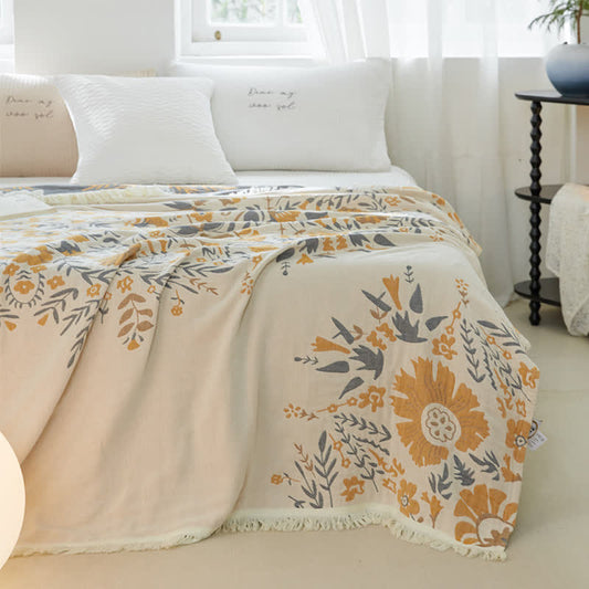 Trapunta in garza di cotone floreale jacquard bifacciale