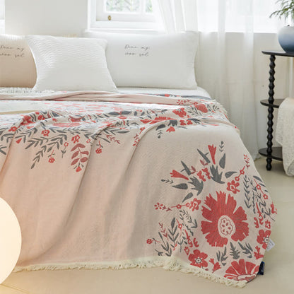 Trapunta in garza di cotone floreale jacquard bifacciale