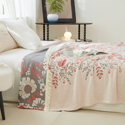 Trapunta in garza di cotone floreale jacquard bifacciale