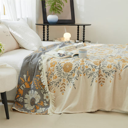 Trapunta in garza di cotone floreale jacquard bifacciale