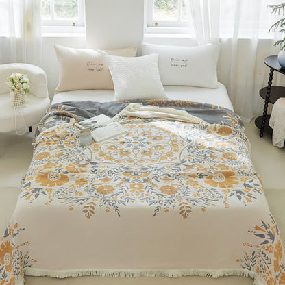 Trapunta in garza di cotone floreale jacquard bifacciale