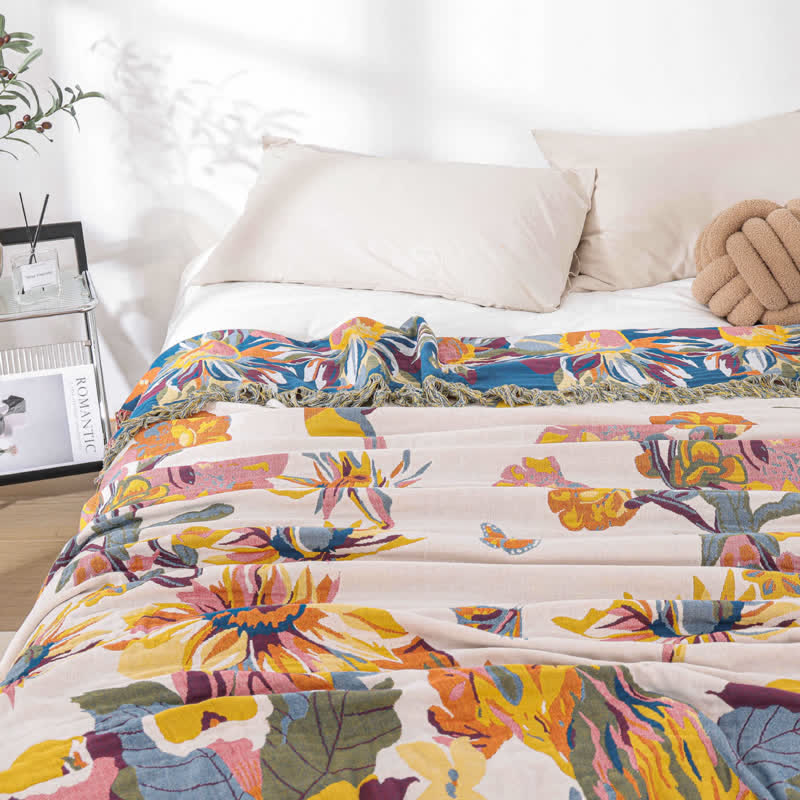 Trapunta in garza di cotone jacquard floreale morbida